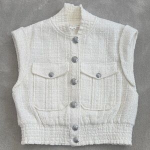 Veronica Beard Ivory Tweed Button-Front Vest, size small